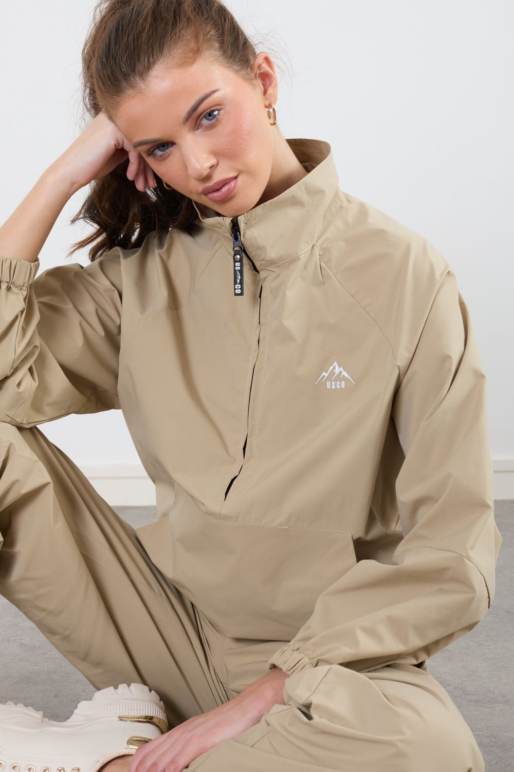 The Grid Tracksuit Half Zip In Sand